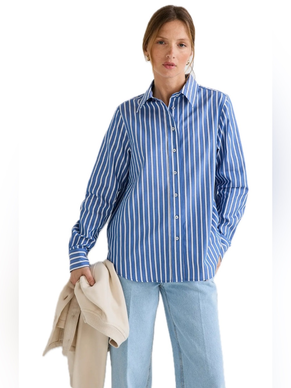Monoprix blue and white striped organic cotton button down size 36